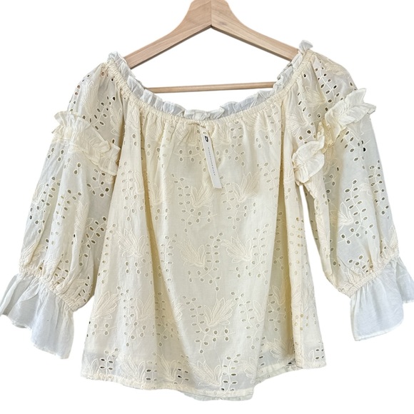 Anthropologie Seen Worn Kept Flora Eyelet Lace Off Shoulder Cream Blouse - Picture 8 of 12